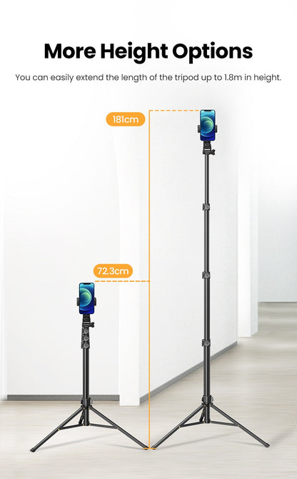 Ugreen, Phone Tripod Stand,  High Quality Aluminum Alloy,  Adjustuble Height Up To 1.7M Ugreen Lp377 - 90235