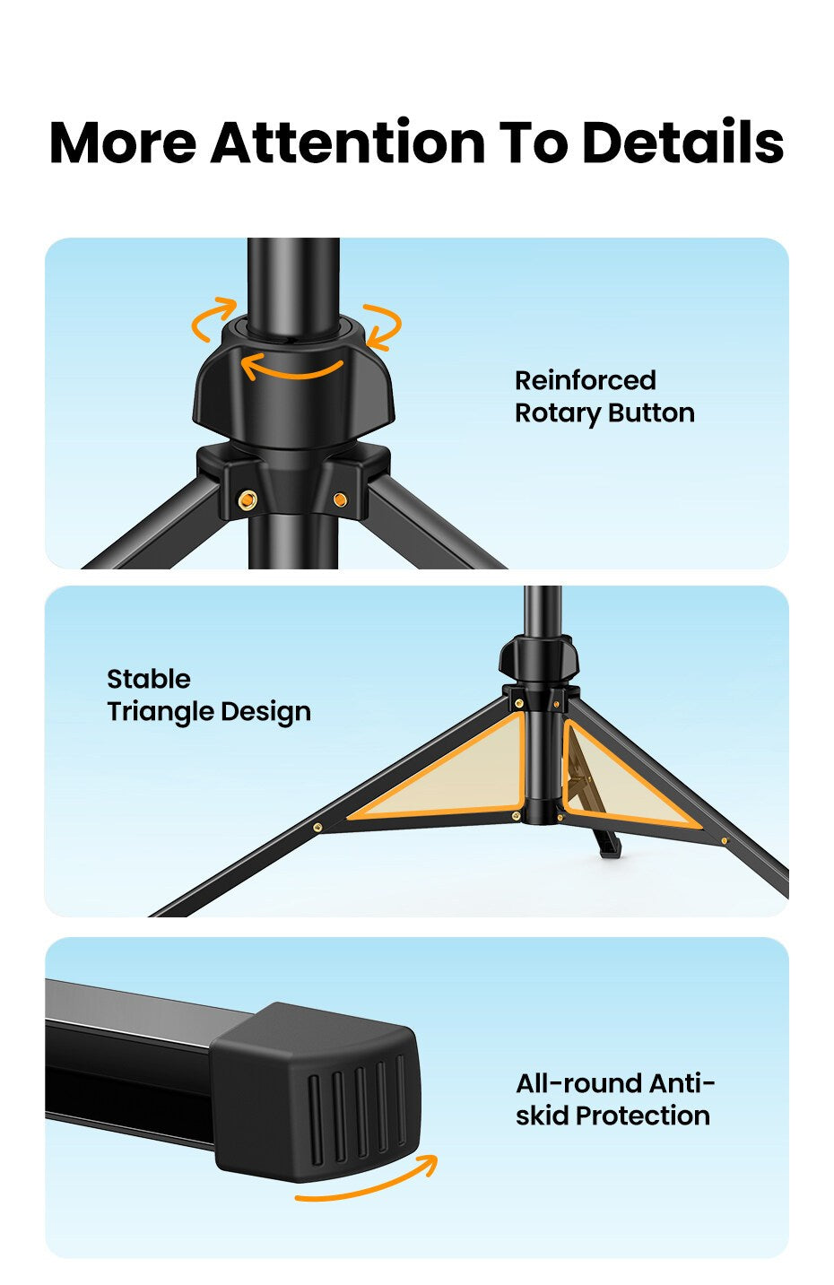 Ugreen, Phone Tripod Stand,  High Quality Aluminum Alloy,  Adjustuble Height Up To 1.7M Ugreen Lp377 - 90235