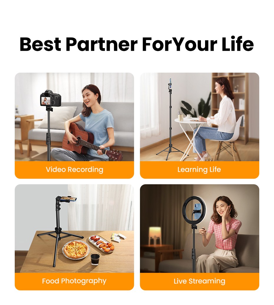 Ugreen, Phone Tripod Stand,  High Quality Aluminum Alloy,  Adjustuble Height Up To 1.7M Ugreen Lp377 - 90235