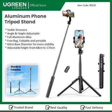 Ugreen, Phone Tripod Stand,  High Quality Aluminum Alloy,  Adjustuble Height Up To 1.7M Ugreen Lp377 - 90235