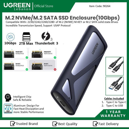 Ugreen, Usb C 3.2 Thunderbolt 3 Enclosure For M.2 Pci-E Nvme Ssd With Silicon Protection Cm400 - 90264