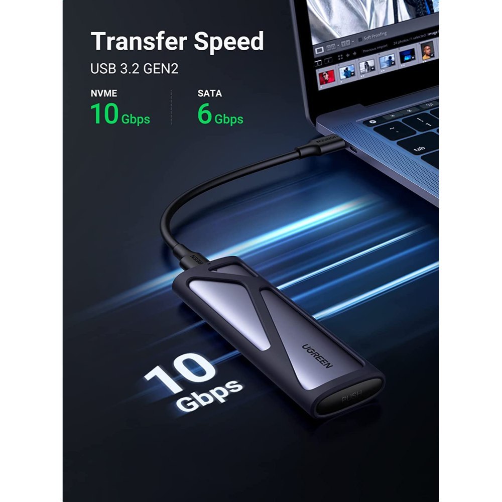 Ugreen, Usb C 3.2 Thunderbolt 3 Enclosure For M.2 Pci-E Nvme Ssd With Silicon Protection Cm400 - 90264