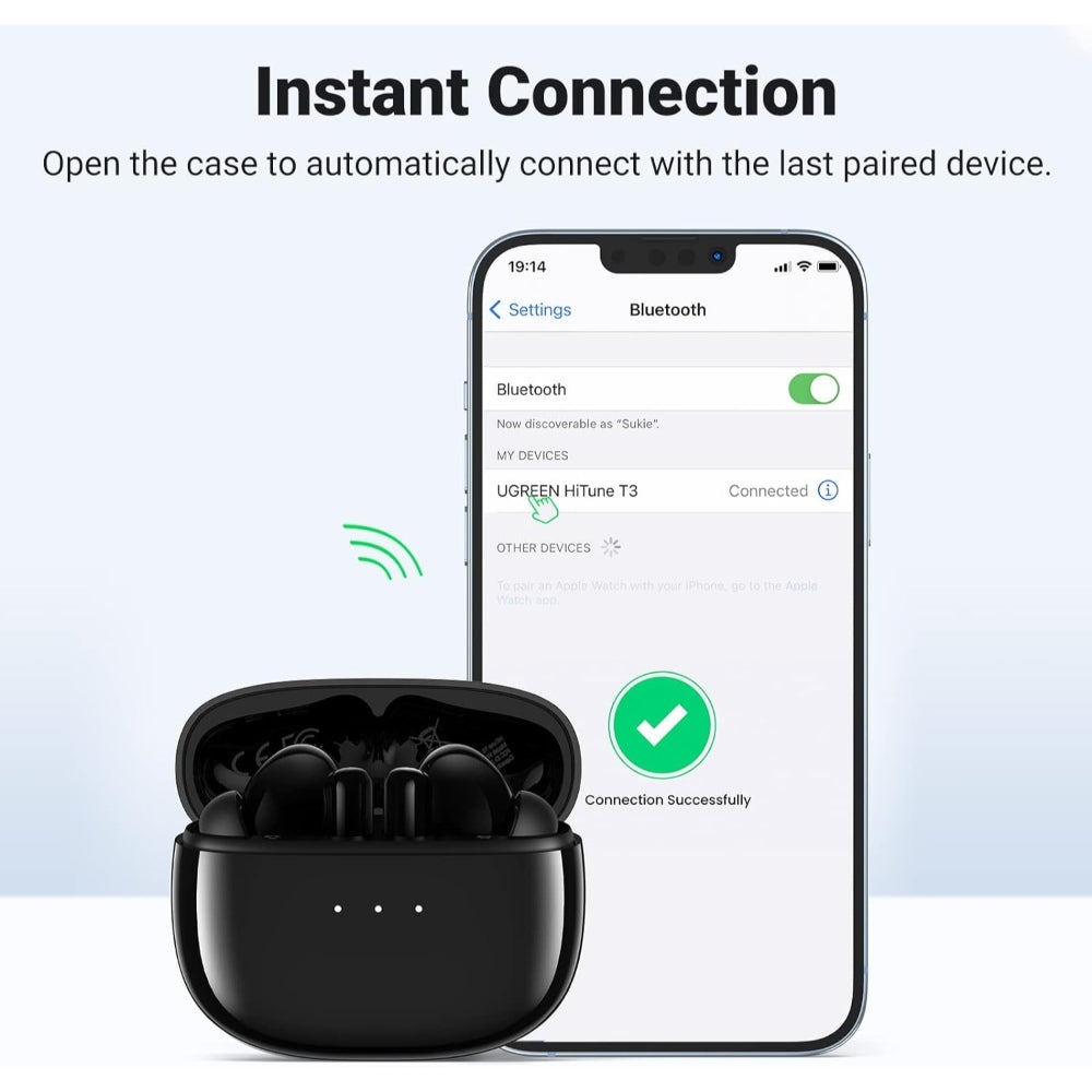 Ugreen, Hitune T3 Active Noise Cancelling Wireless Earbuds Bluetooth 5.2 Ws106-90401 (Black)