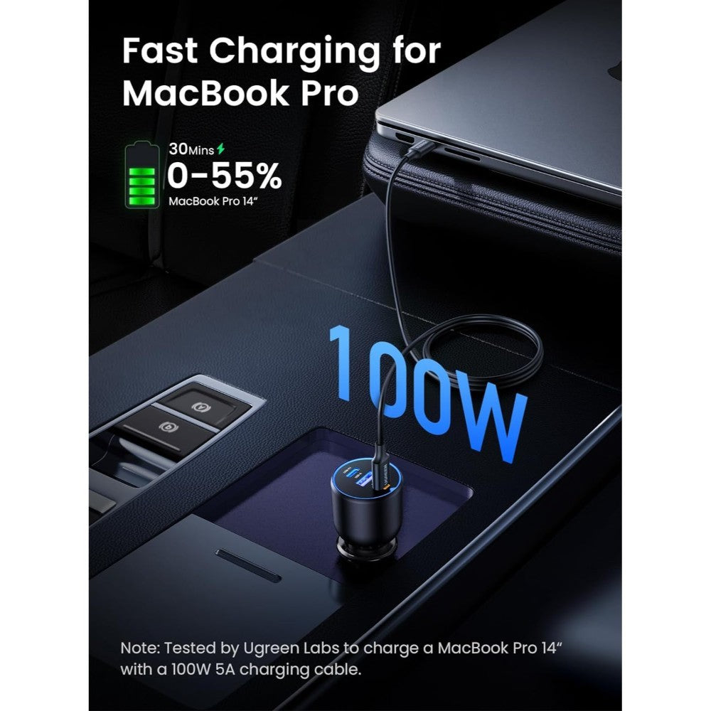 Ugreen, 3 Ports Car Charger Adapter (2*Usb-C + 1*Usb-A ) Super Fast Car Charger For Tablet, Ipads, Macbook & Laptop Ugreen Cd293 - 90413
