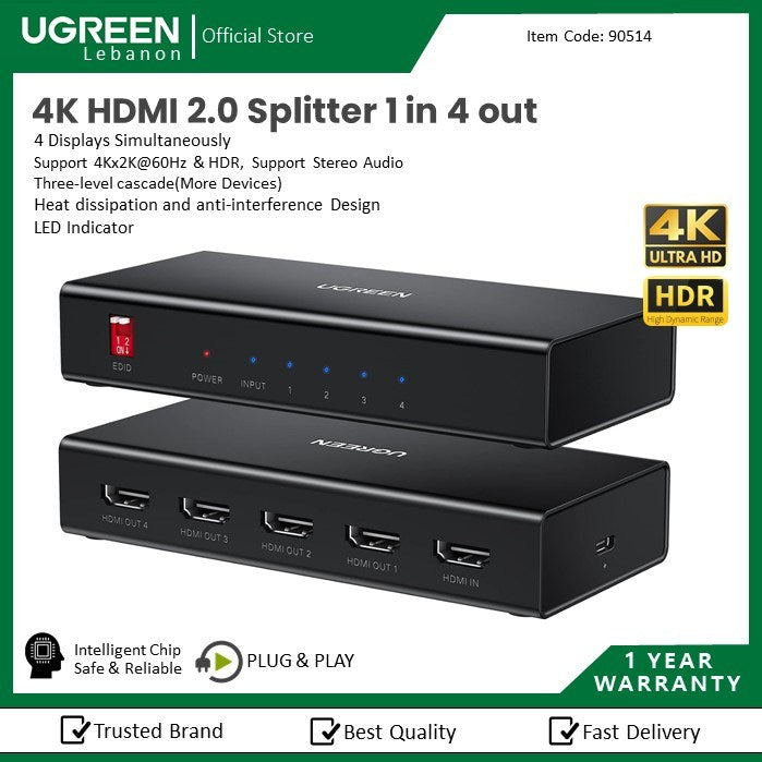 Ugreen, Hdmi 1 In 4 Out Splitter Ugreen Cm570 - 90514