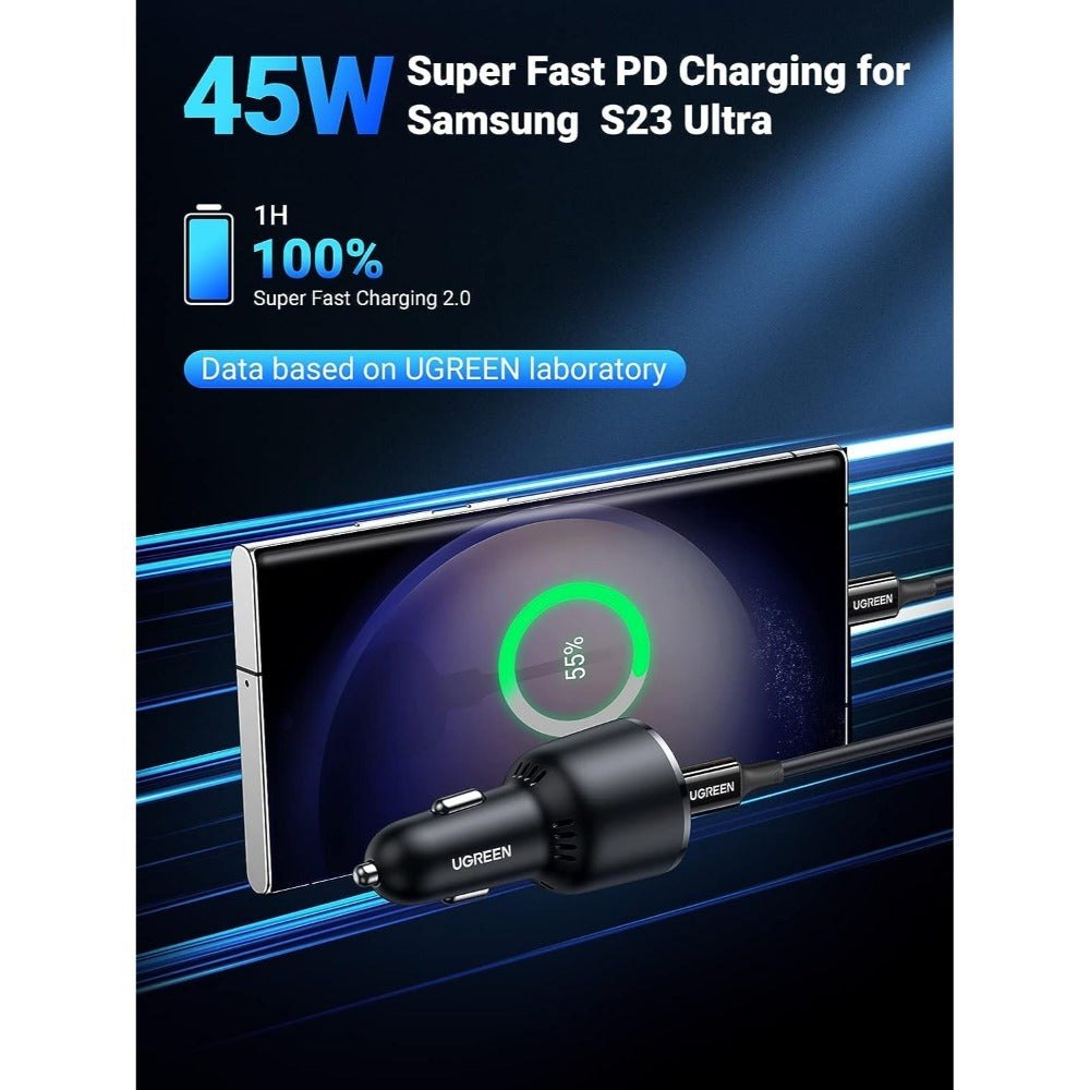 Ugreen, 63W Fast Car Charger Dual Port Usb-C & Usb-A Ugreen Cd239 - 90645