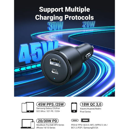 Ugreen, 63W Fast Car Charger Dual Port Usb-C & Usb-A Ugreen Cd239 - 90645