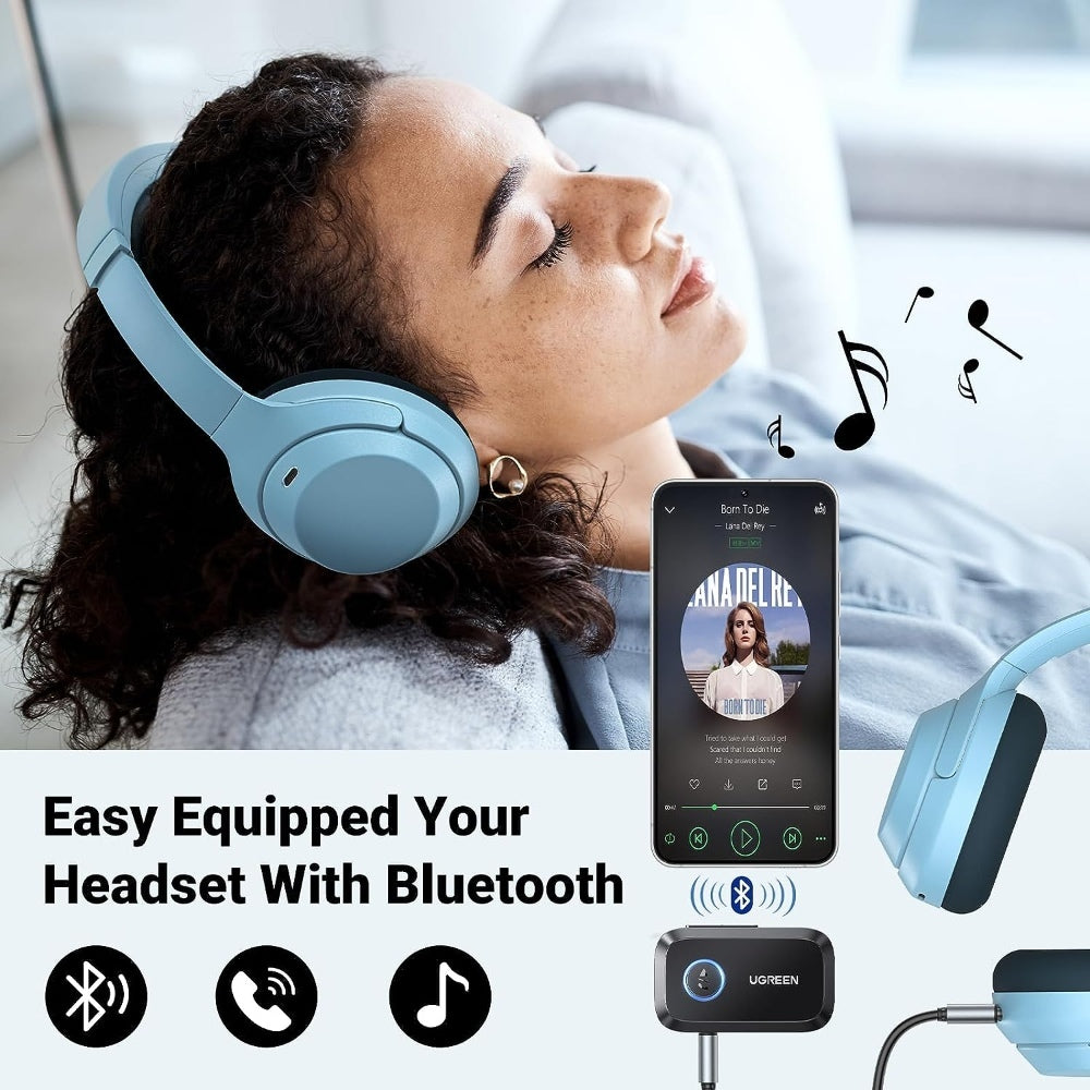 Ugreen, Car & Home Bluetooth 5.0 Receiver Audio Adapter, Built-In Microphone, Built-In Battery Up To 15 Hours Ugreen Cm596- 90748