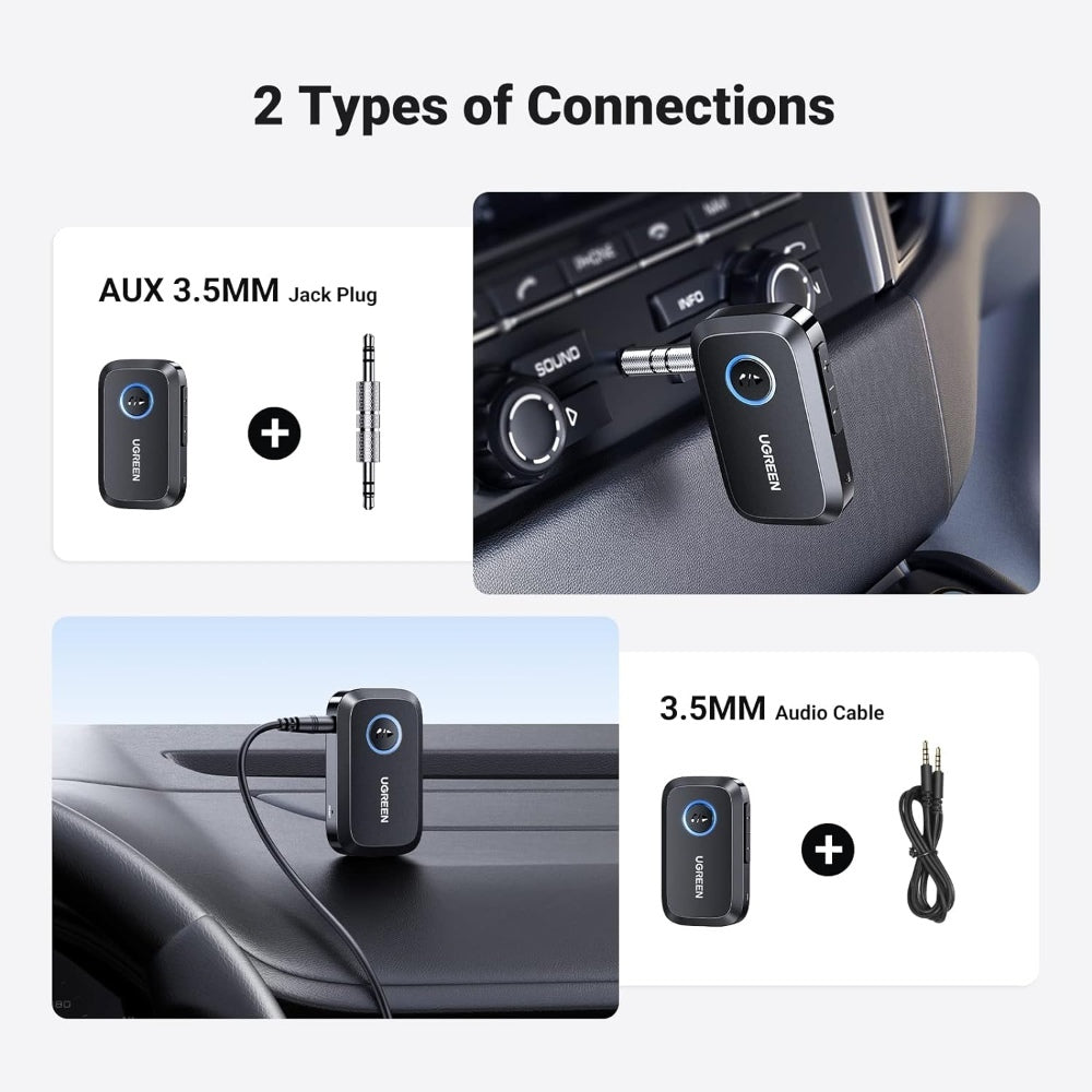 Ugreen, Car & Home Bluetooth 5.0 Receiver Audio Adapter, Built-In Microphone, Built-In Battery Up To 15 Hours Ugreen Cm596- 90748