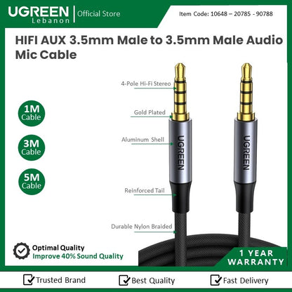 Ugreen, 3.5Mm Male To 3.5Mm Male Audio Mic Cable Ugreen Av183 - 10648 - 20785 - 90788
