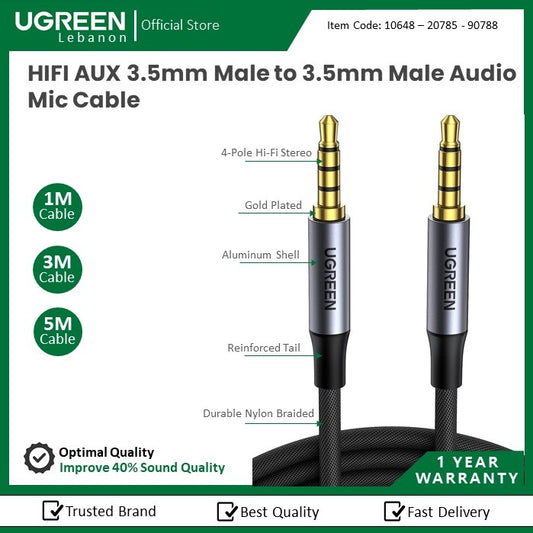 Ugreen, 3.5Mm Male To 3.5Mm Male Audio Mic Cable Ugreen Av183 - 10648 - 20785 - 90788