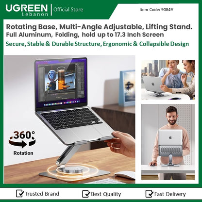 Ugreen, Rotating Base, Multi-Angle Adjustable, Lifting Laptop Stand. Dual Axis Design, Height And Angle Adjustable Ugreen Lp592 - 90849