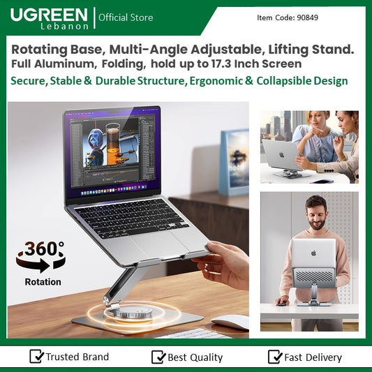 Ugreen, Rotating Base, Multi-Angle Adjustable, Lifting Laptop Stand. Dual Axis Design, Height And Angle Adjustable Ugreen Lp592 - 90849