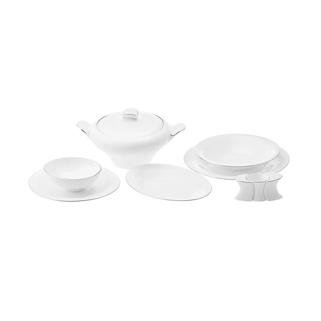 Karaca Red Carpet Collection Fine Pearl Extra Argento 62-Piece Dinner Set for 12 People - Platinum, 153.03.08.0453