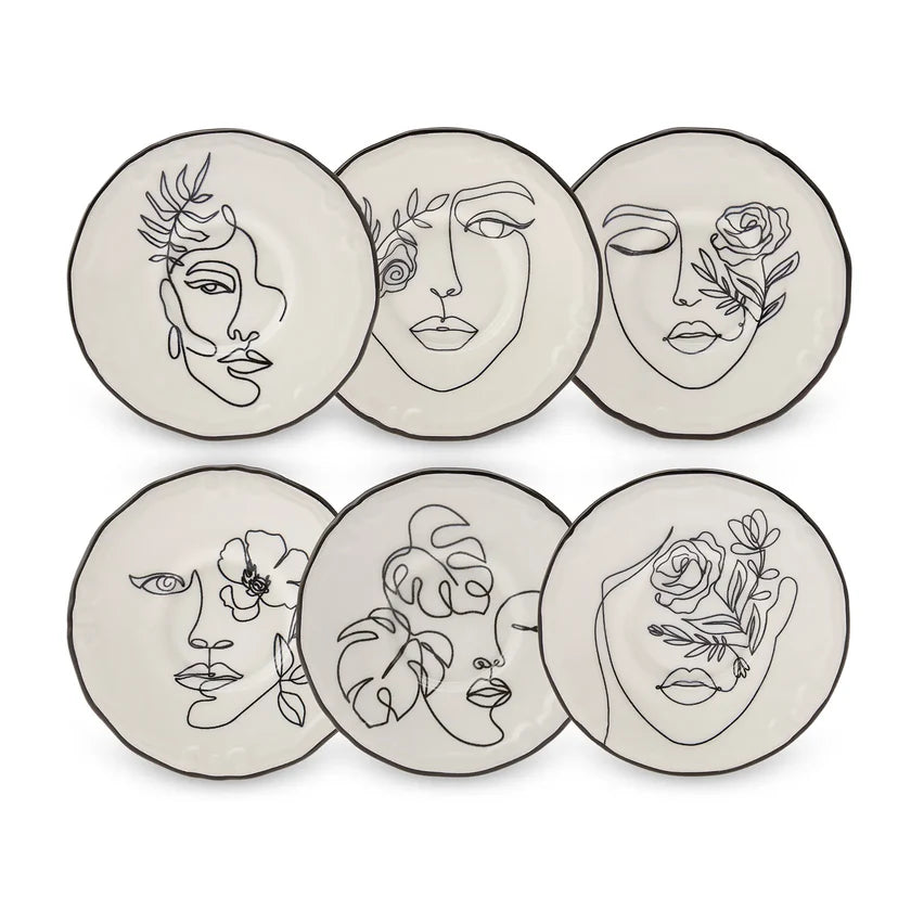 Karaca Face Porcelain Serveware Set for 6, 21 cm - Elegant White Cake Plate Set, 153.03.06.6361