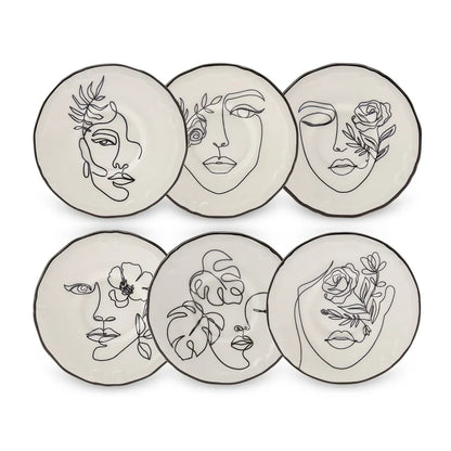 Karaca Face Porcelain Serveware Set for 6, 21 cm - Elegant White Cake Plate Set, 153.03.06.6361