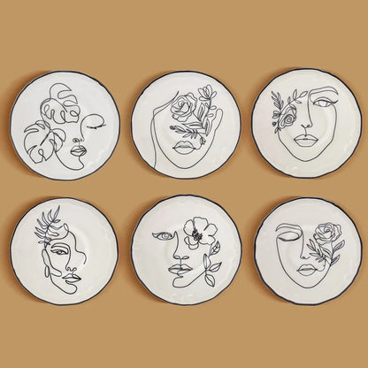 Karaca Face Porcelain Serveware Set for 6, 21 cm - Elegant White Cake Plate Set, 153.03.06.6361