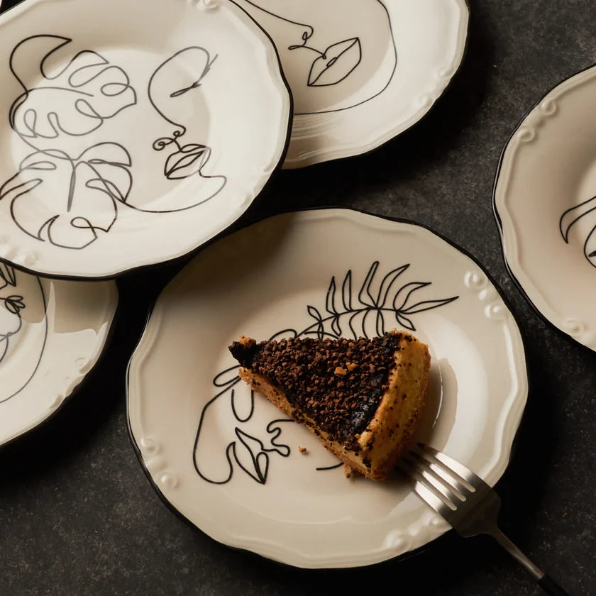 Karaca Face Porcelain Serveware Set for 6, 21 cm - Elegant White Cake Plate Set, 153.03.06.6361