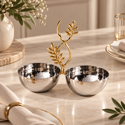 Karaca New Year Carmenta Set of 2 Snack Bowls – Silver/Gold Accent, 153.09.01.9470