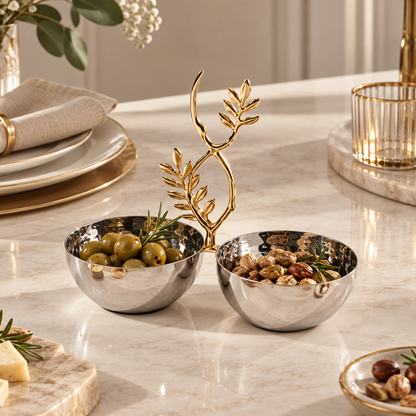 Karaca New Year Carmenta Set of 2 Snack Bowls – Silver/Gold Accent, 153.09.01.9470