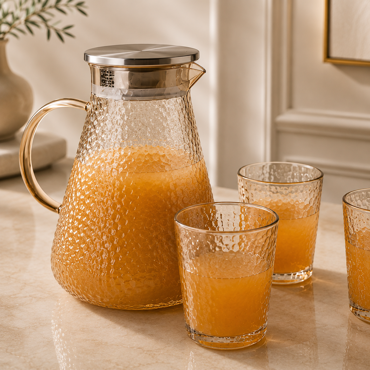 Karaca Luminous 7-Piece Amber Glass Drinkware Set for 6 People – 1.8 L Carafe, 153.09.01.9481