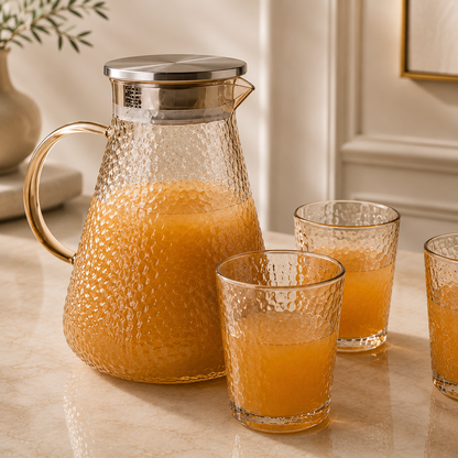 Karaca Luminous 7-Piece Amber Glass Drinkware Set for 6 People – 1.8 L Carafe, 153.09.01.9481