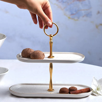 Karaca Calvin Ceramic White Two Stand Cake Plate, 153.03.06.9167