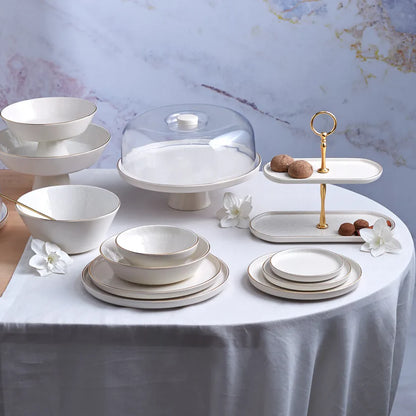 Karaca Calvin Ceramic White Two Stand Cake Plate, 153.03.06.9167