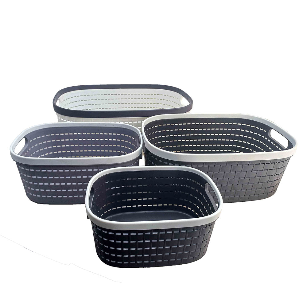 Cool Gift, Rectangle Laundry Basket Plastic Storage Organizer - Set of 4 Pcs, Available in Different Colors