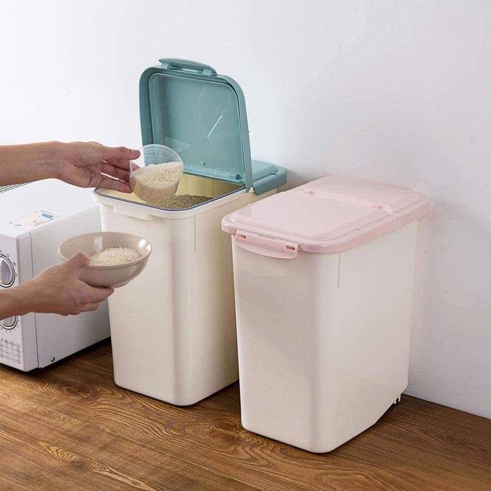 Cool Gift, 12Kg Sealed Plastic Storage Box With Measuring Cup, Available in Different Colors