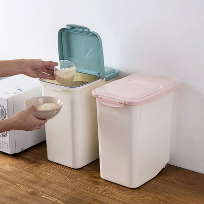 Cool Gift, 12Kg Sealed Plastic Storage Box With Measuring Cup, Available in Different Colors