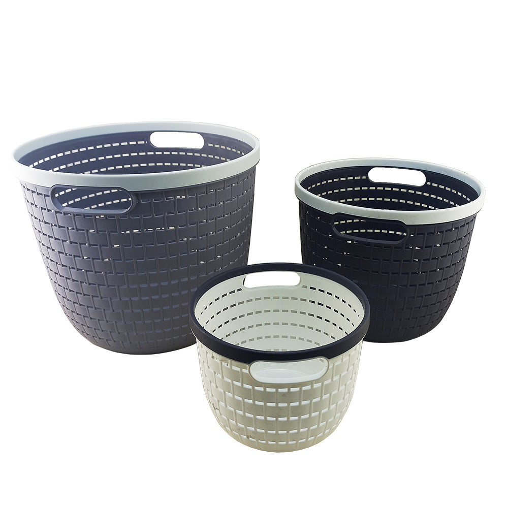 Cool Gift, Round Laundry Basket Plastic Storage Organizer - Set of 3 Pcs, Available in Different Colors