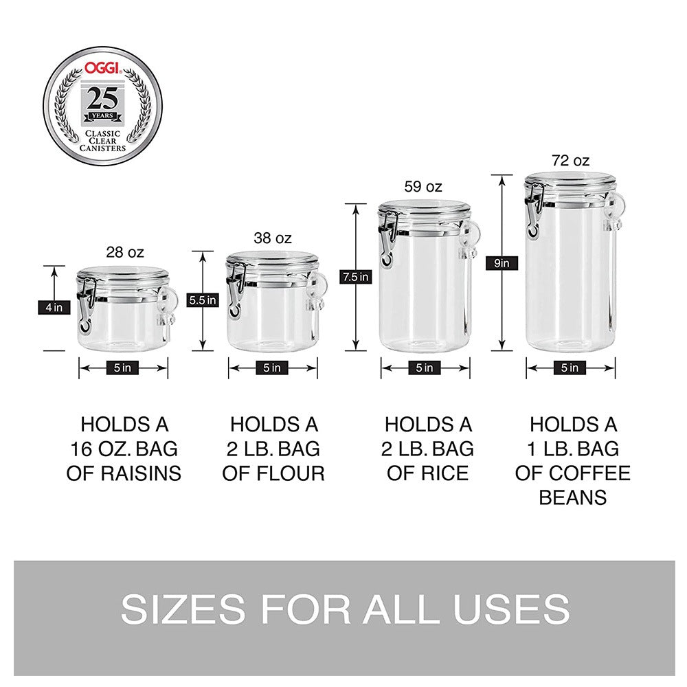 Cool Gift, 4pcs Clear Canister Set with Clamp Lids