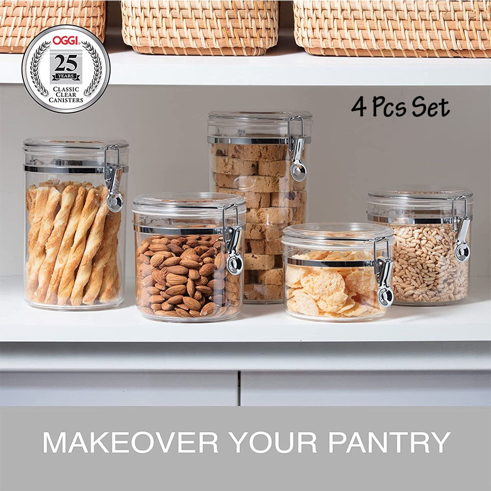 Cool Gift, 4pcs Clear Canister Set with Clamp Lids