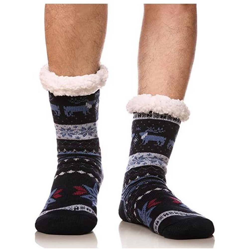 Cool Gift, Men's Winter Thermal Fleece Lining Knit Slipper Socks, Available in Different Colors