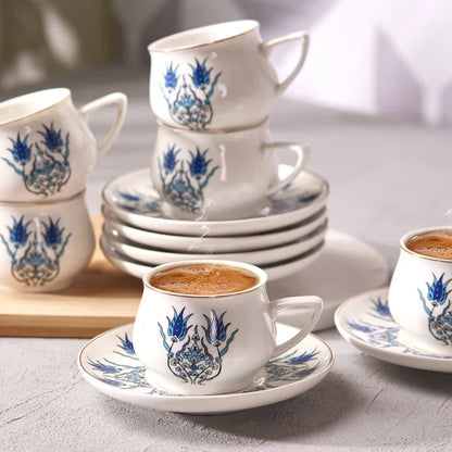 Karaca İznik 12-Piece Porcelain Turkish Coffee Cup Set for 6 People – 100 ml, 8697918613587