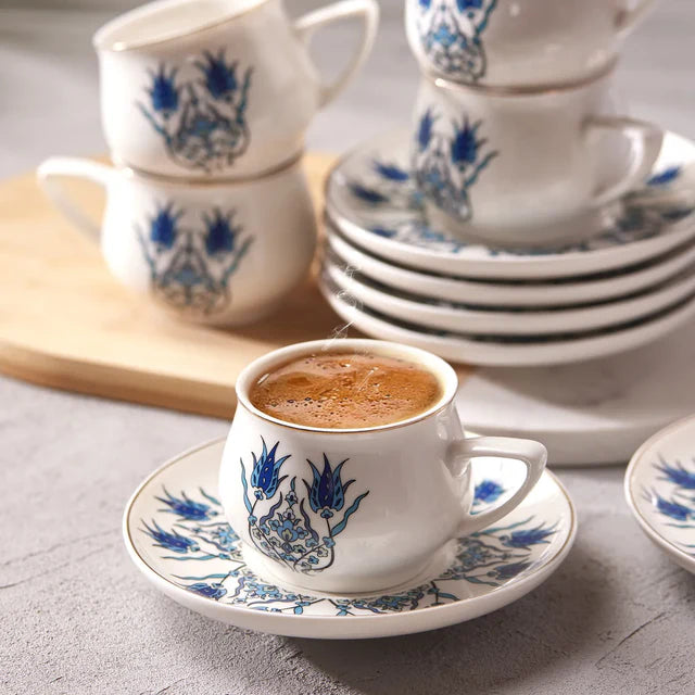 Karaca İznik 12-Piece Porcelain Turkish Coffee Cup Set for 6 People – 100 ml, 8697918613587