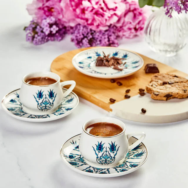 Karaca İznik 12-Piece Porcelain Turkish Coffee Cup Set for 6 People – 100 ml, 8697918613587
