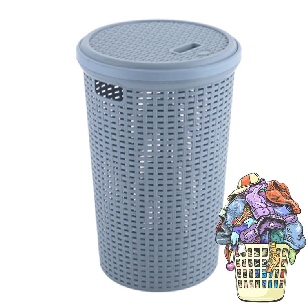 Cool Gift, Deluxe Round Plastic Laundry Basket With Lid, Available in Different Colors & Sizes