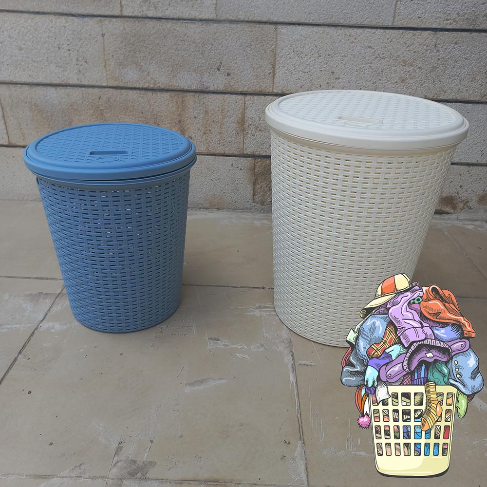 Cool Gift, Deluxe Round Plastic Laundry Basket With Lid, Available in Different Colors & Sizes