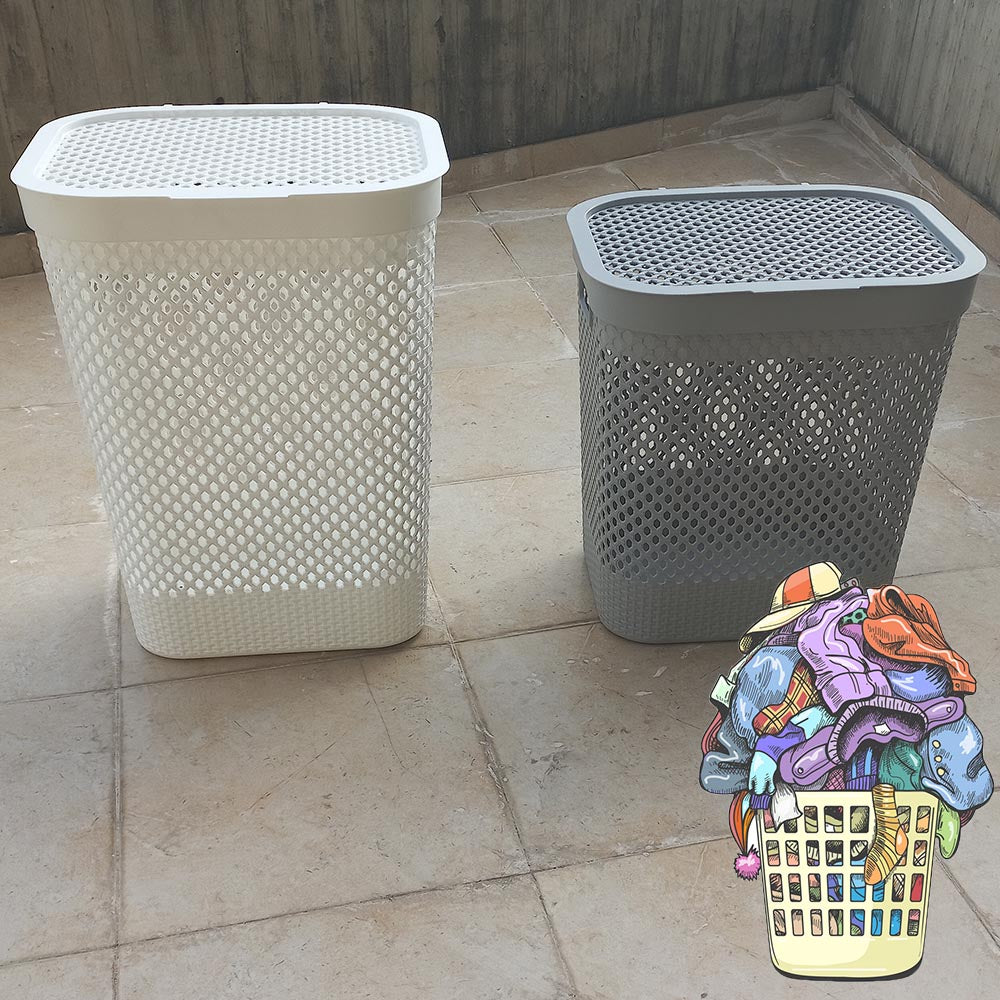 Cool Gift, Deluxe Plastic Laundry Basket With Lid, Available in Different Colors & Sizes