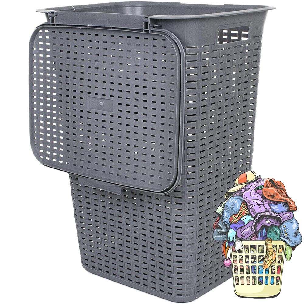 Cool Gift, Deluxe Plastic Laundry Basket With Lid, Available in Different Colors & Sizes