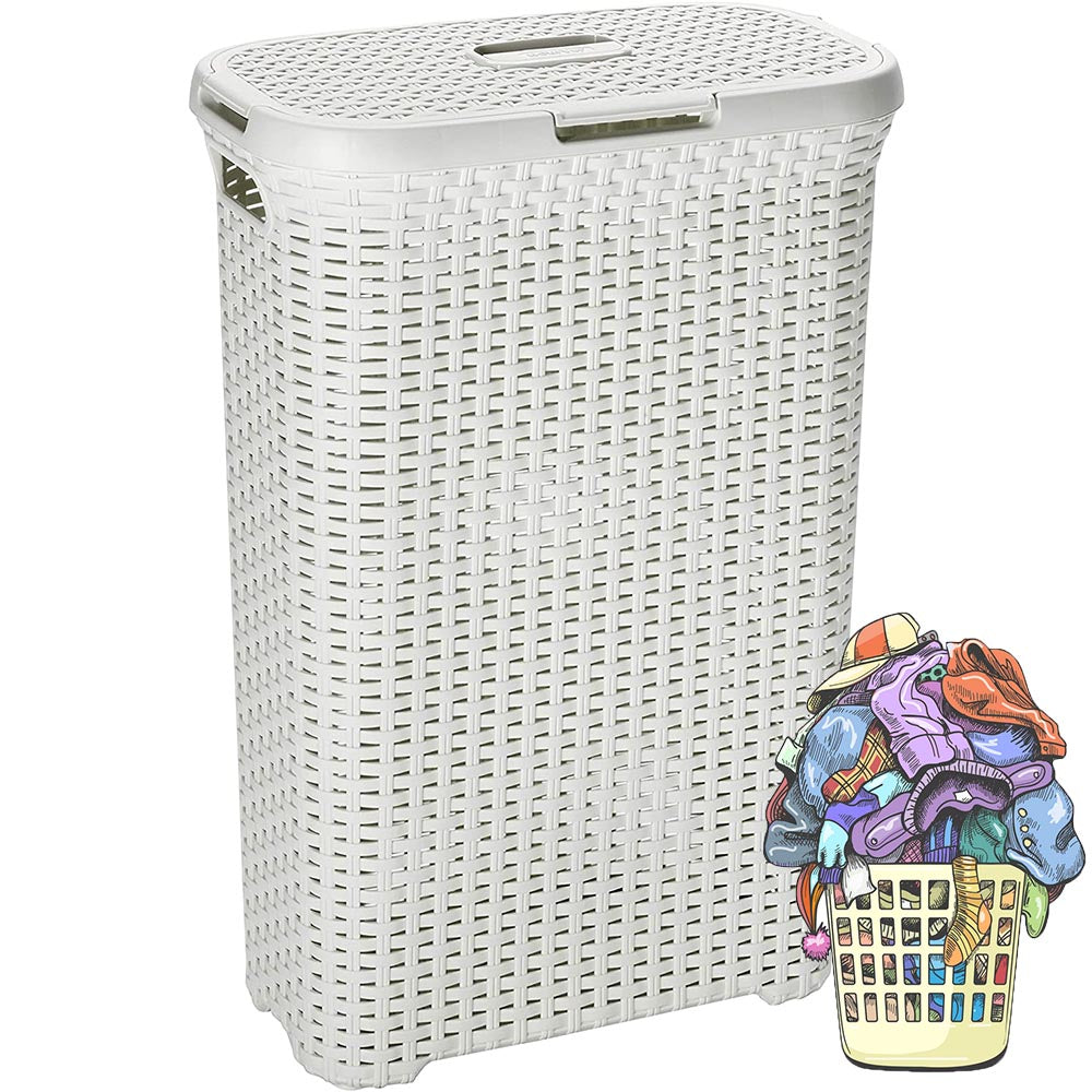 Cool Gift, Deluxe Plastic Laundry Basket With Lid, Available in Different Colors & Sizes