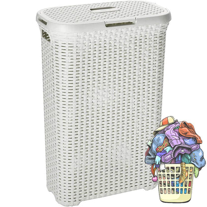 Cool Gift, Deluxe Plastic Laundry Basket With Lid, Available in Different Colors & Sizes