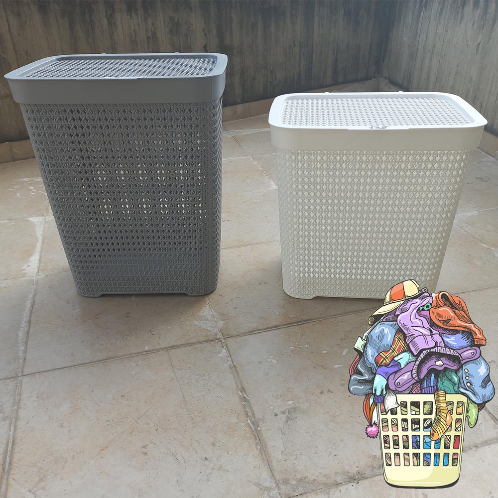 Cool Gift, Deluxe Plastic Laundry Basket With Lid, Available in Different Colors & Sizes