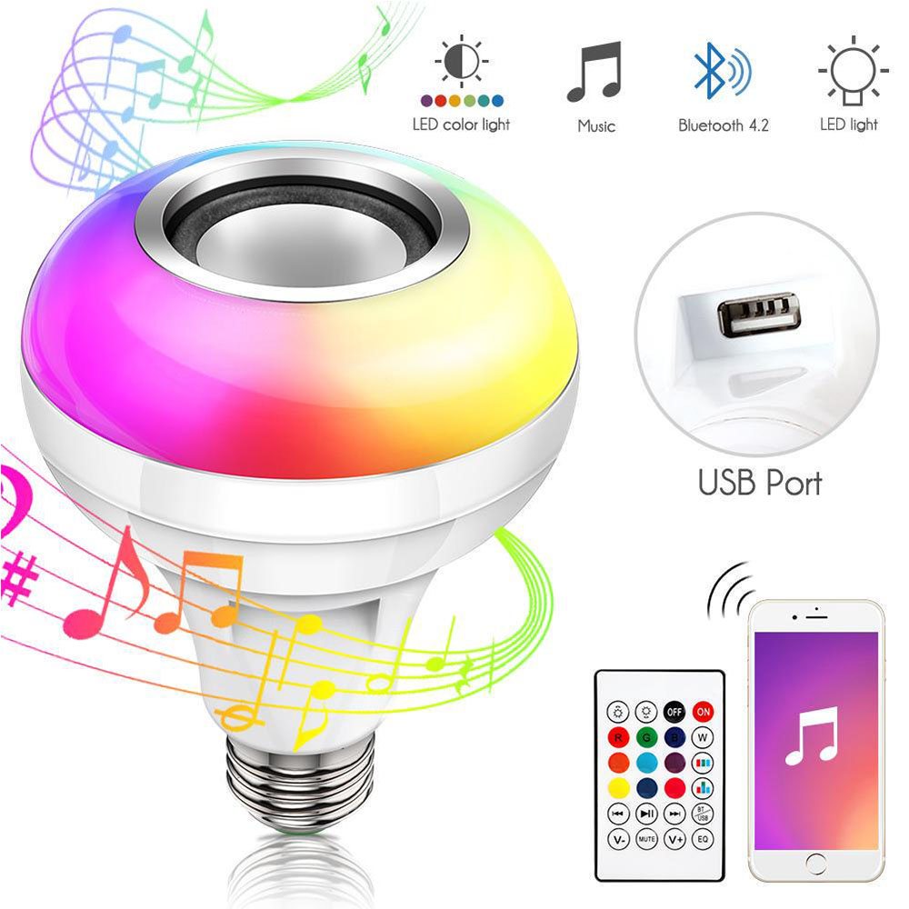 Cool Gift, Led Music Bulb Bluetooth Speaker With Usb Port & Remote