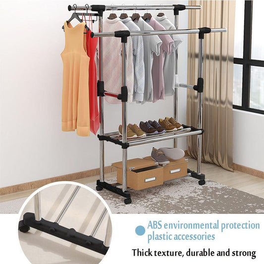 Cool Gift, Double Pole Clothes Hanger With 2 Shelves 0032