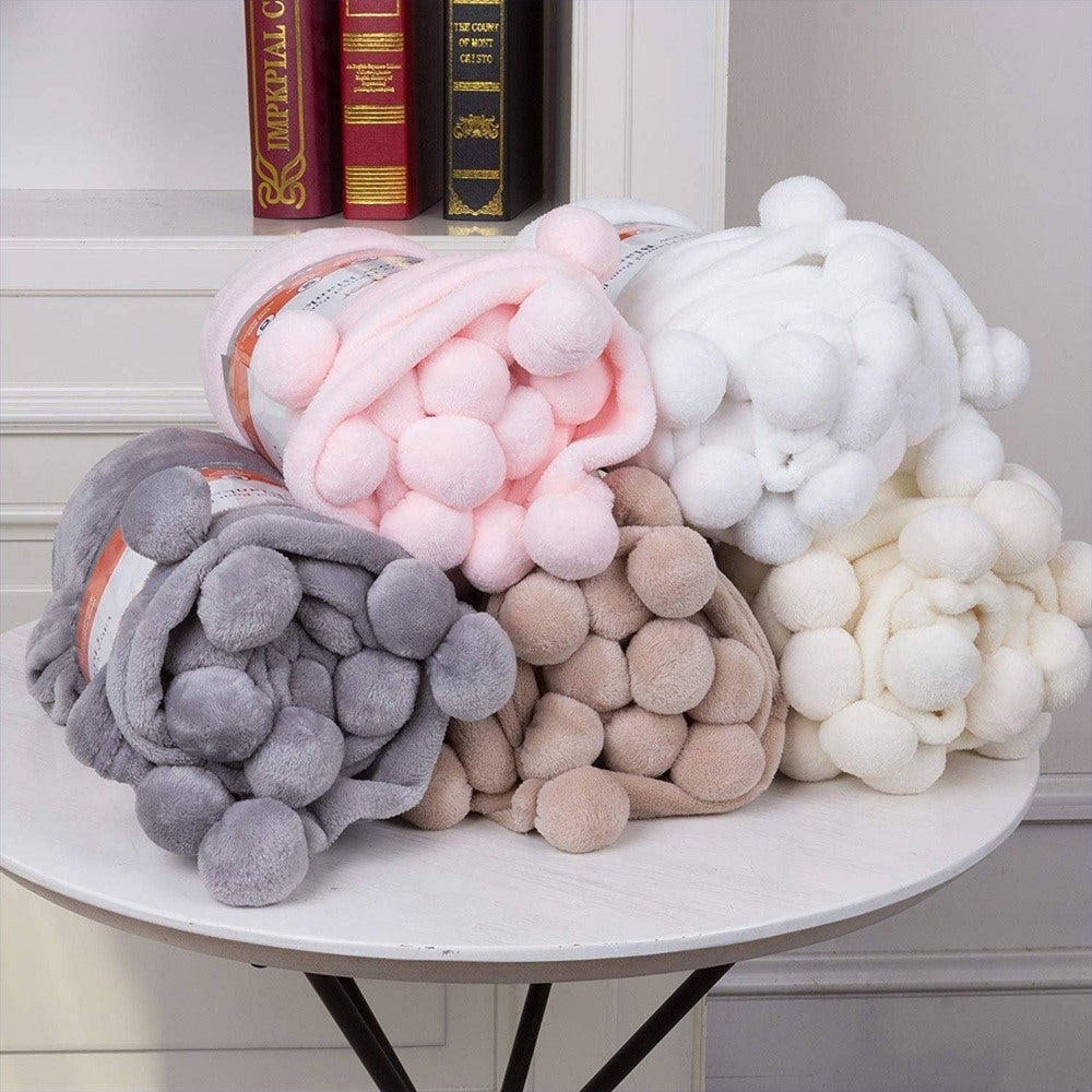 Cool Gift, Blanket with 18 PCS Pompoms 200x230  cm, Available in Different Colors
