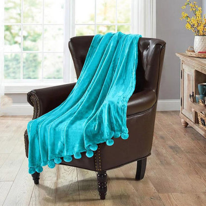 Cool Gift, Blanket with 18 PCS Pompoms 200x230  cm, Available in Different Colors