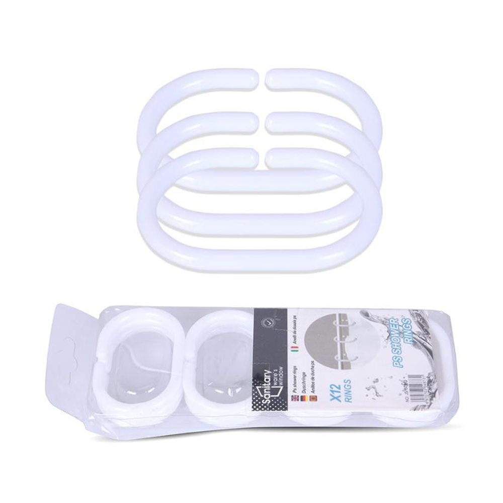 Sanitary, 12 Pcs/Set Flexible Plastic Shower Curtain Rings, Available in Different Colors